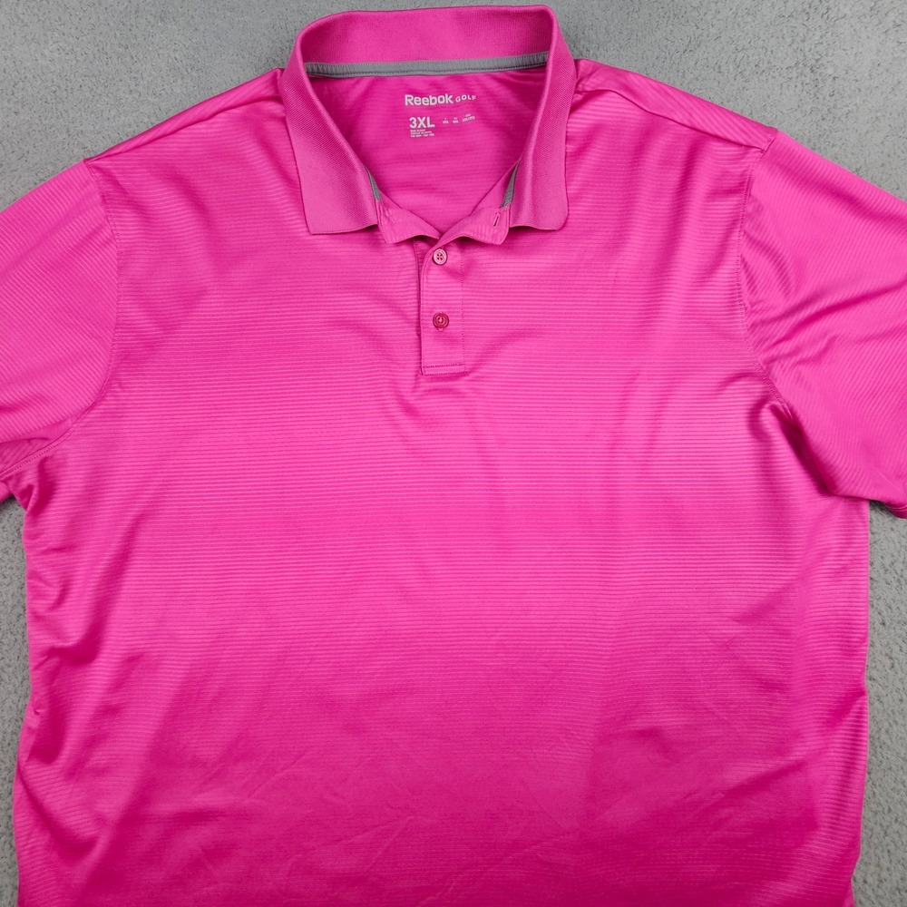 Reebok Golf Polo Shirt Mens 3XL Pink Micro Stripe Short Sleeve DXGS17401